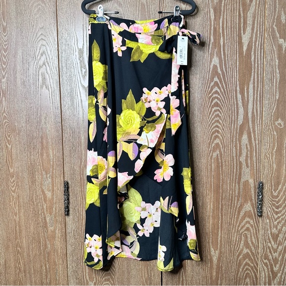 NWT BOLD Elements Women's Elegant Black Yellow Floral Bohemian Gypsy Midi Skirt - Picture 1 of 9
